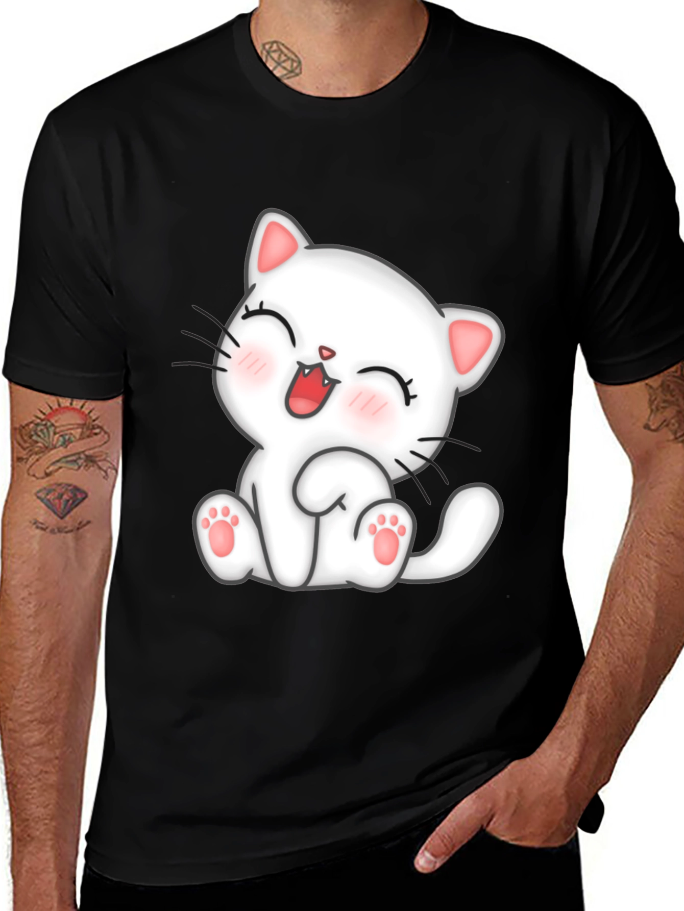 Cute Cat Graphic Black T-Shirt