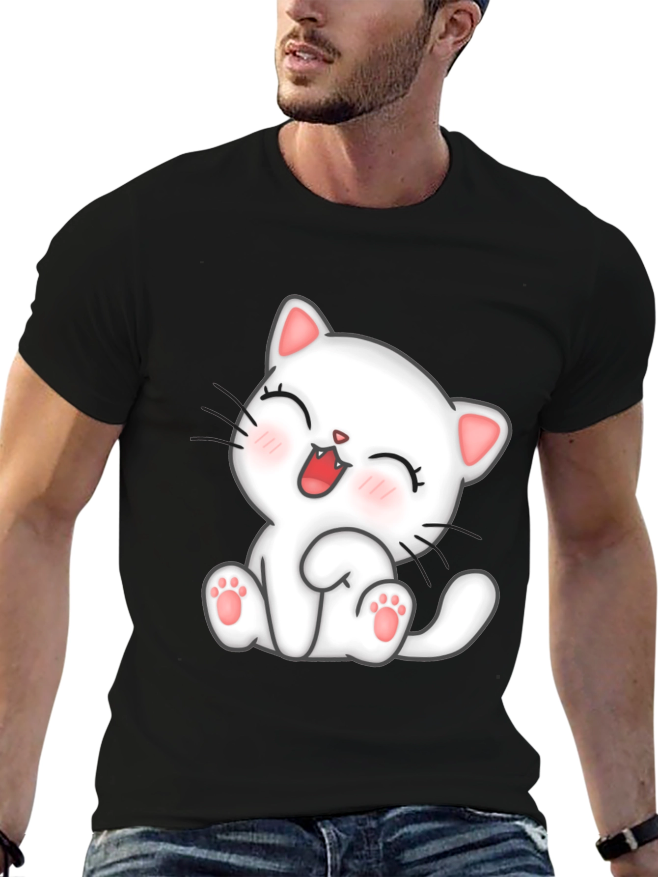 Cute Cat Graphic Black T-Shirt