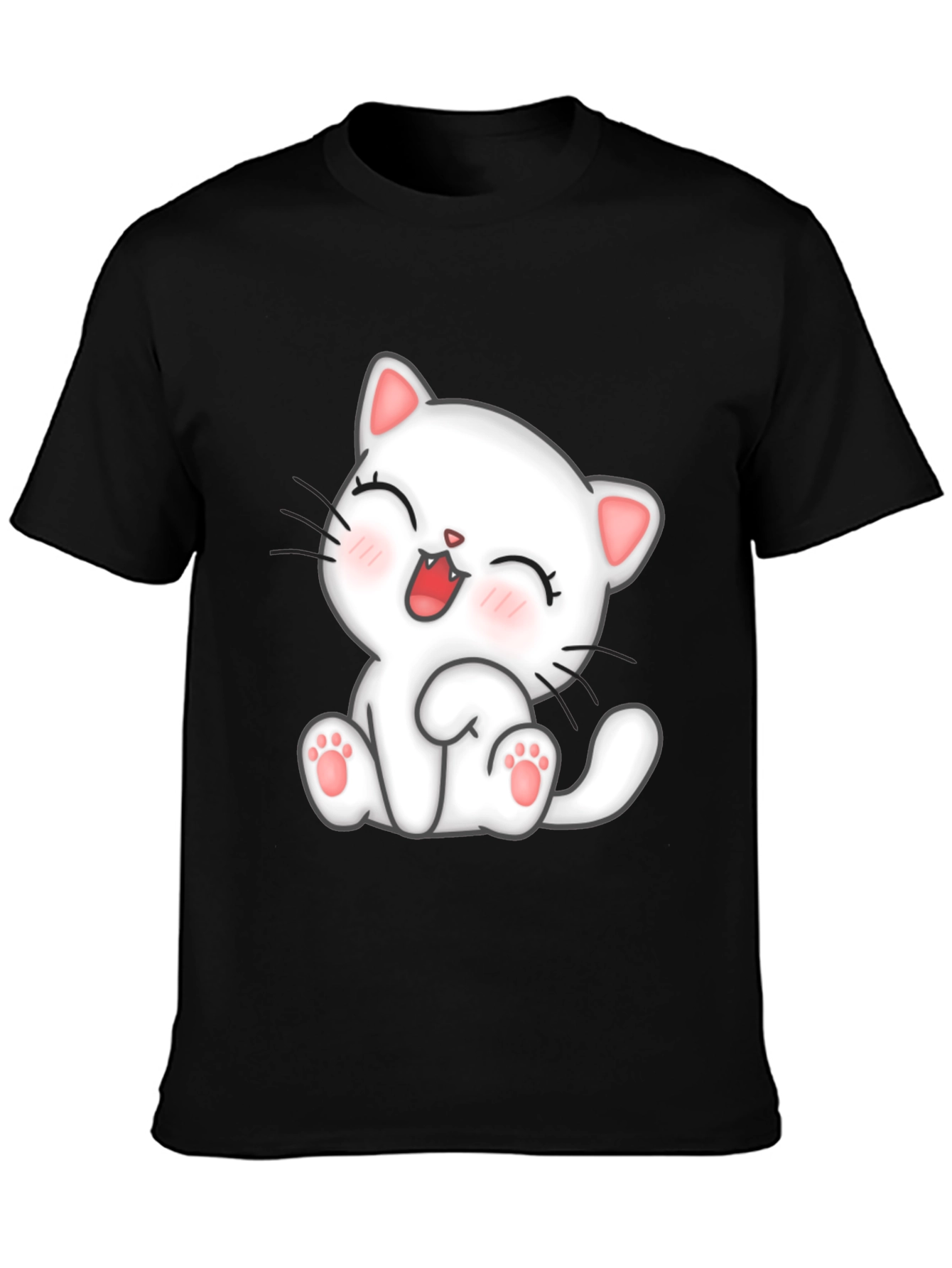 Cute Cat Graphic Black T-Shirt