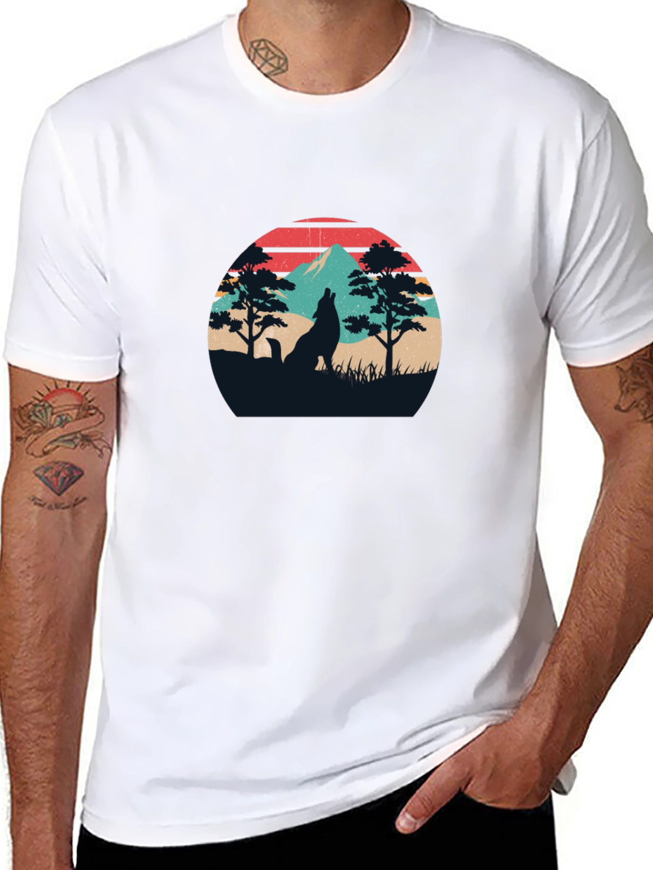 Wolf Silhouette Graphic Tee - Retro Style