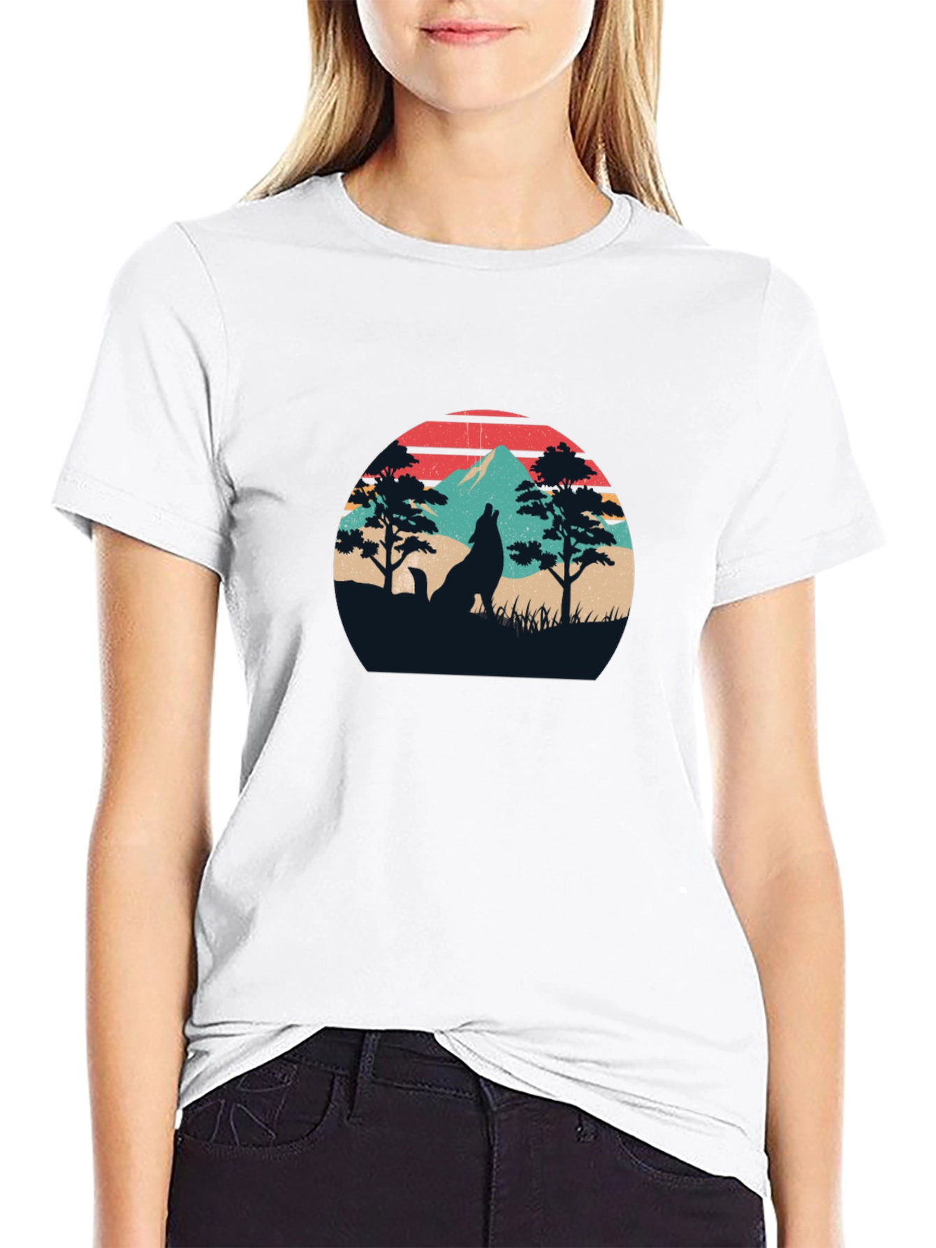 Wolf Silhouette Graphic Tee - Retro Style