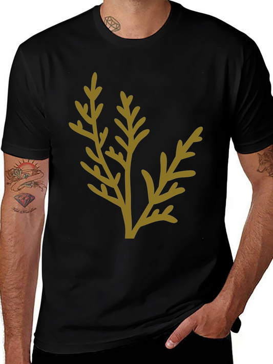 Black T-Shirt with Botanical Design