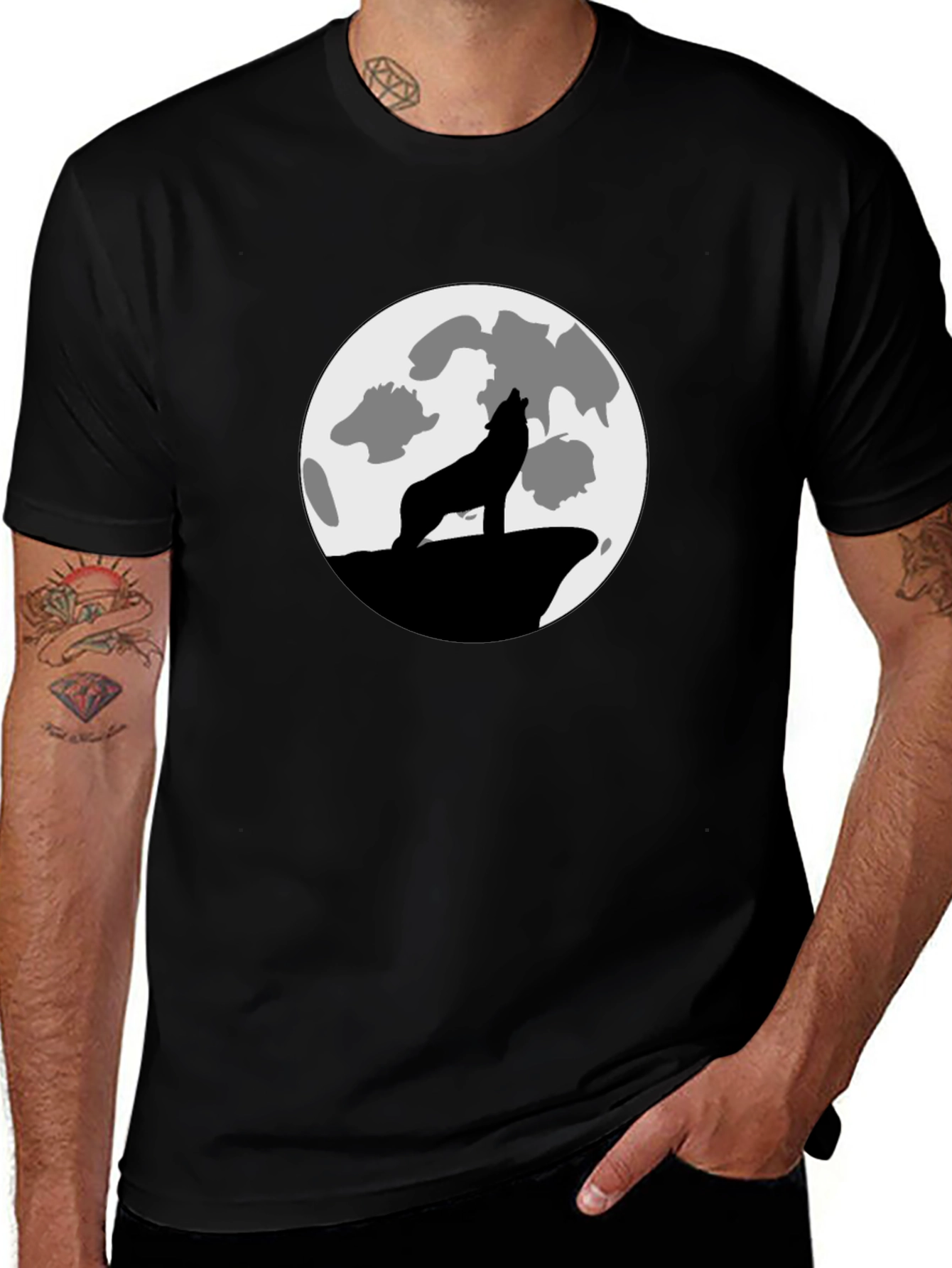 Wolf Moon Graphic Tee - Black Cotton T-Shirt