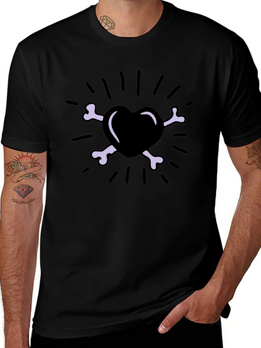 Heart & Bones Graphic Print T-Shirt - Black