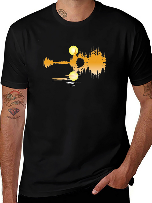 Guitar Forest Mens Black T-Shirt - Nature Music Design