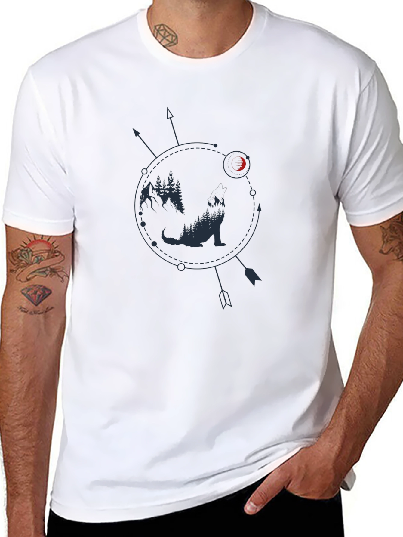 Wolf & Moon Graphic Tee - Arrow Circle Design