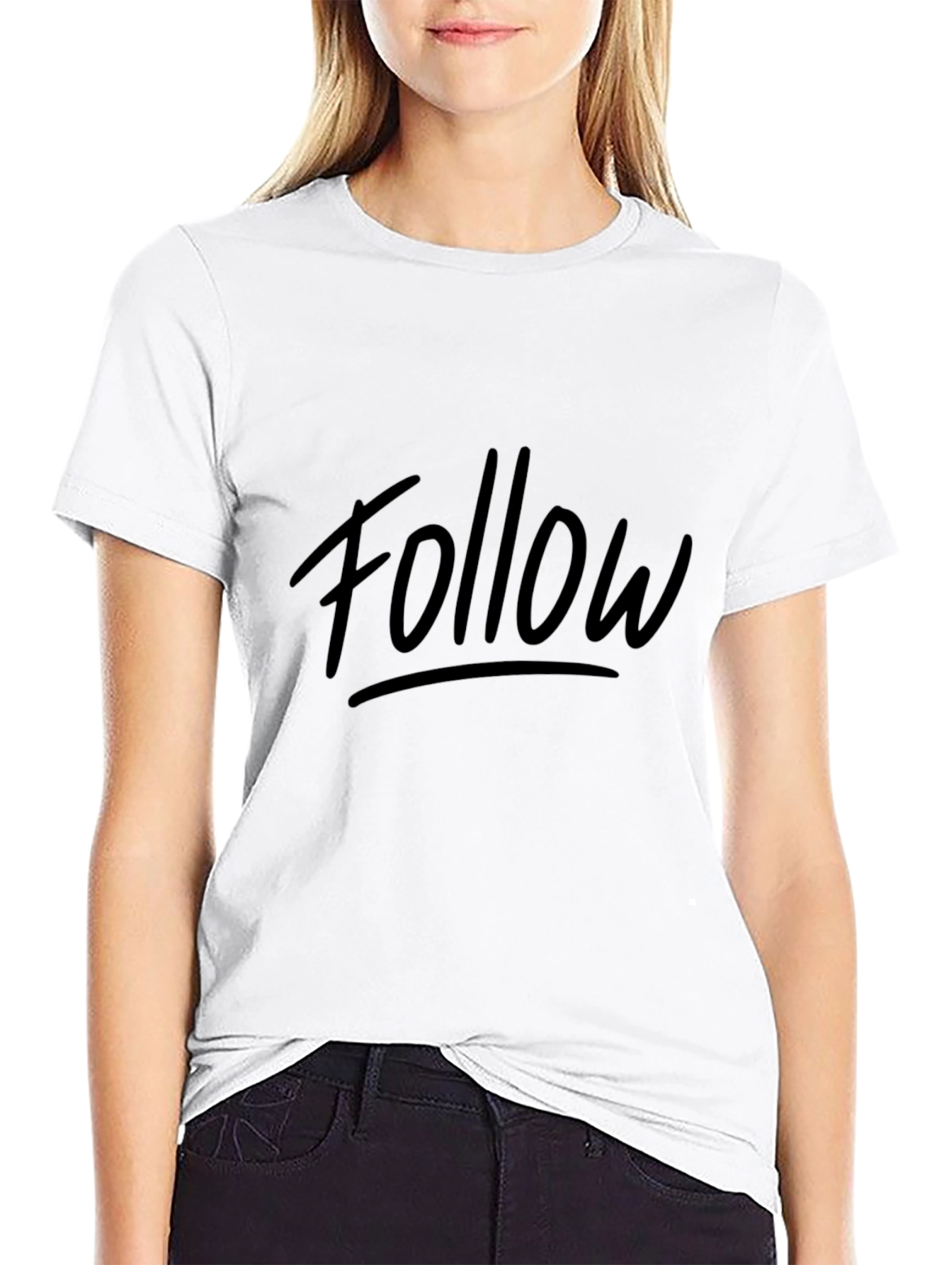 Follow T-Shirt - Black Cotton Casual Tee