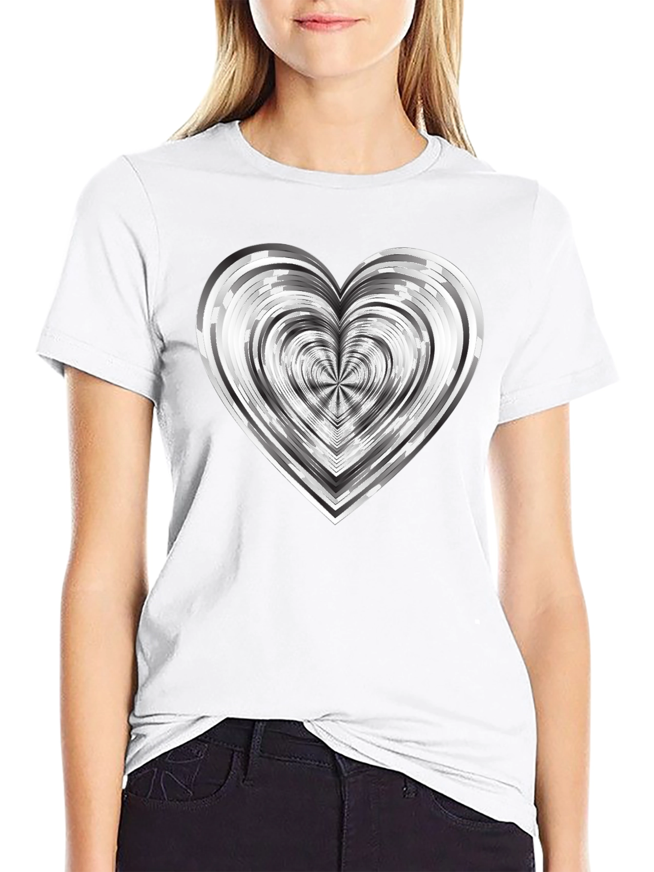 Abstract Heart Graphic Tee - Modern Black T-Shirt