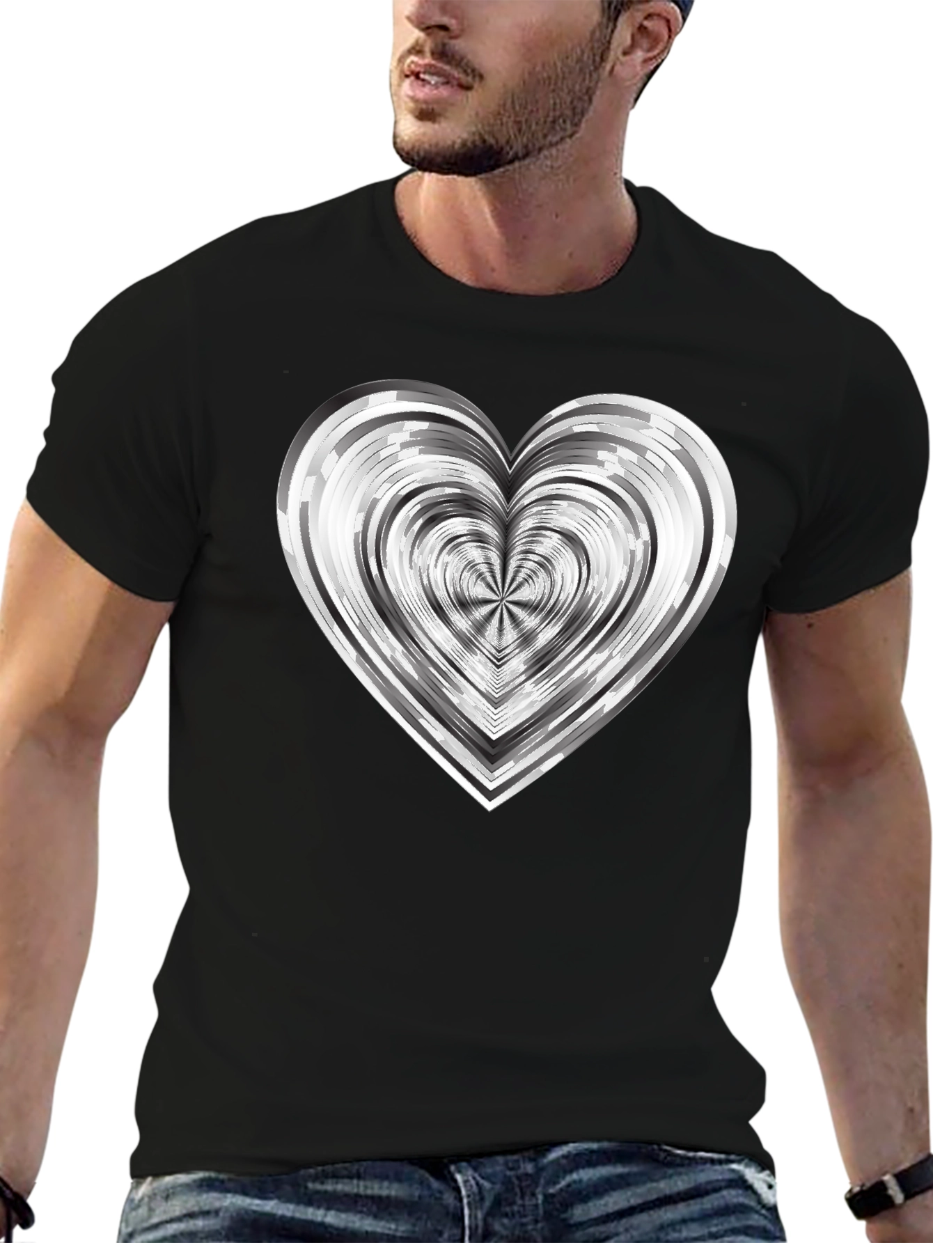 Abstract Heart Graphic Tee - Modern Black T-Shirt