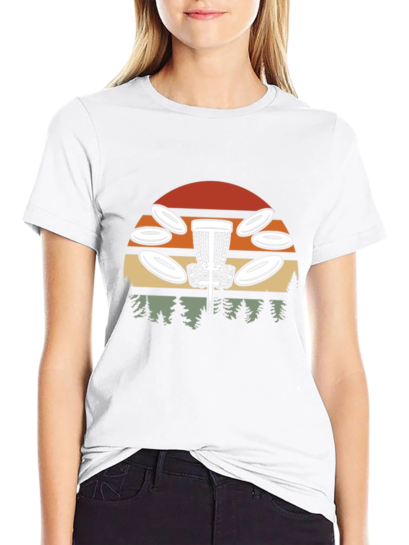 Retro Disc Golf T-Shirt - Sunset & Course Design