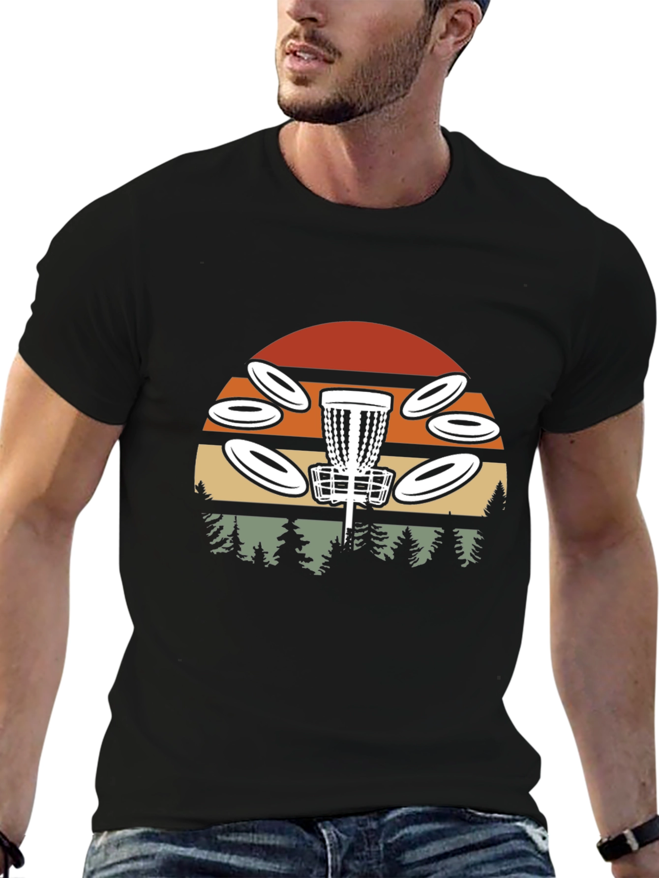 Retro Disc Golf T-Shirt - Sunset & Course Design