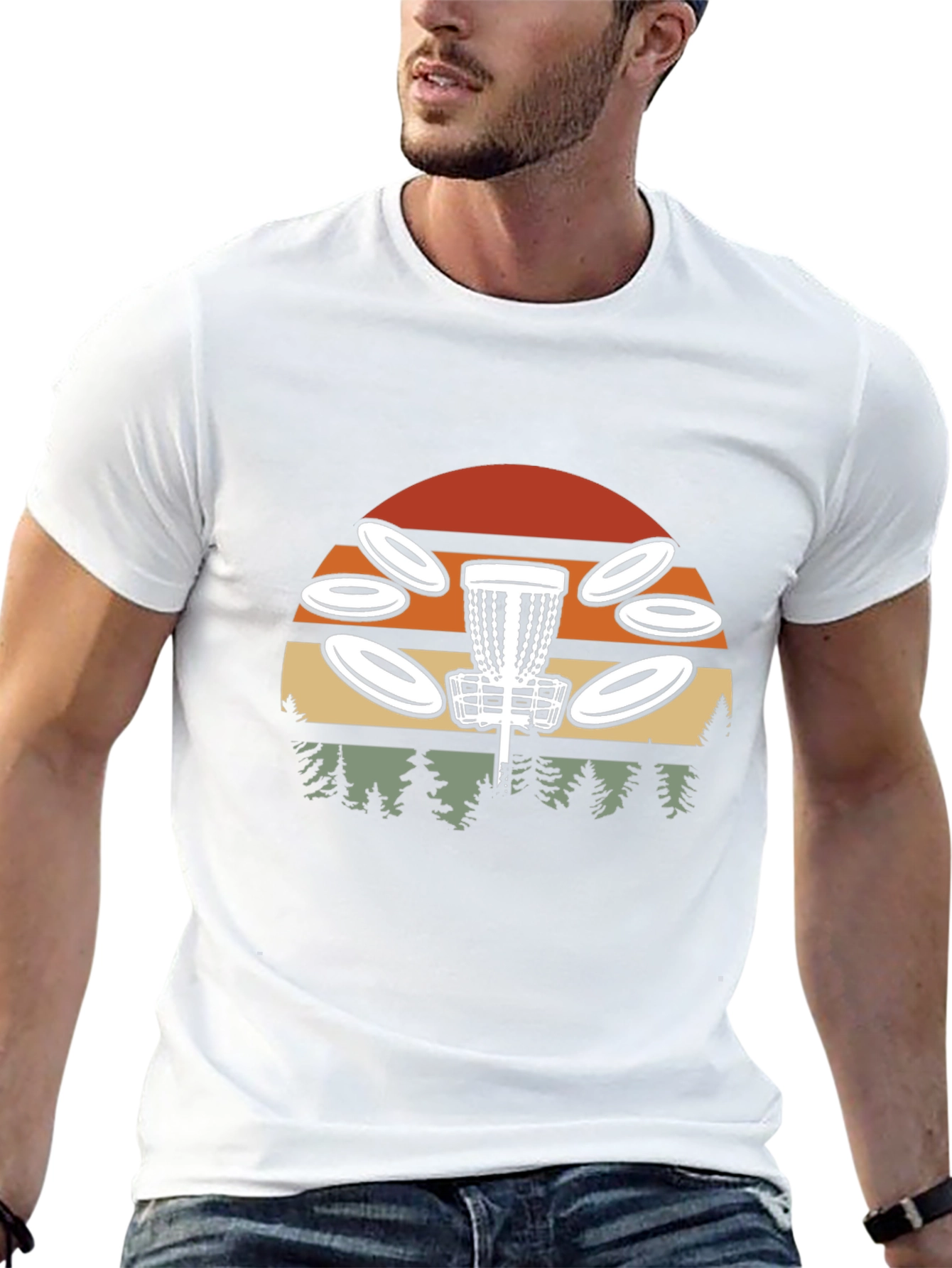 Retro Disc Golf T-Shirt - Sunset & Course Design