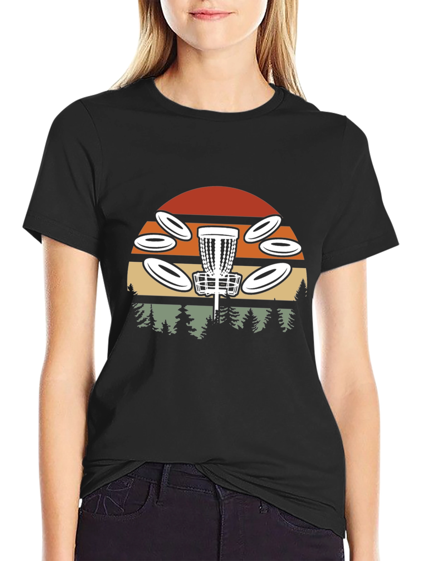 Retro Disc Golf T-Shirt - Sunset & Course Design