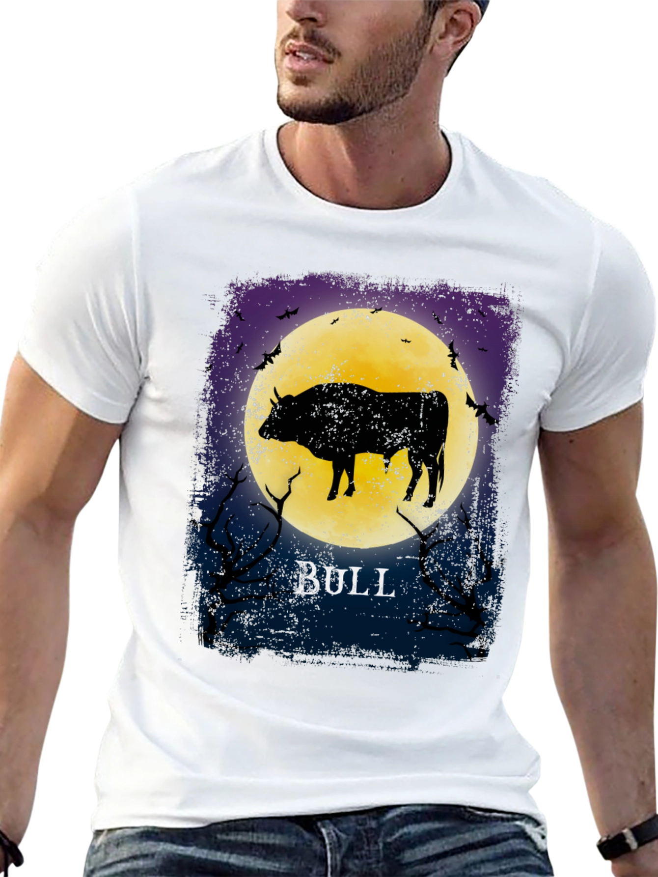 Bull Silhouette Moon Graphic T-Shirt