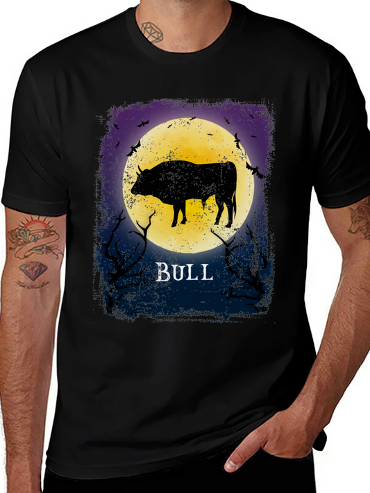 Bull Silhouette Moon Graphic T-Shirt