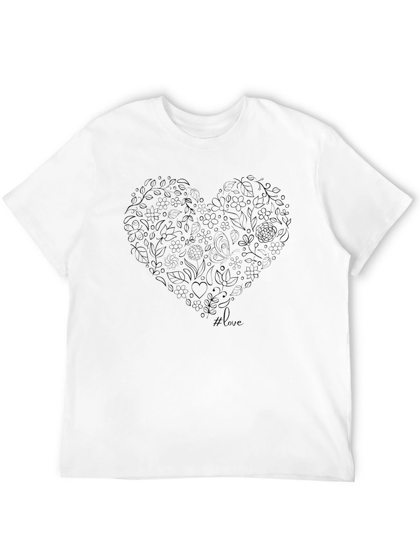 Floral Heart Graphic Black T-Shirt