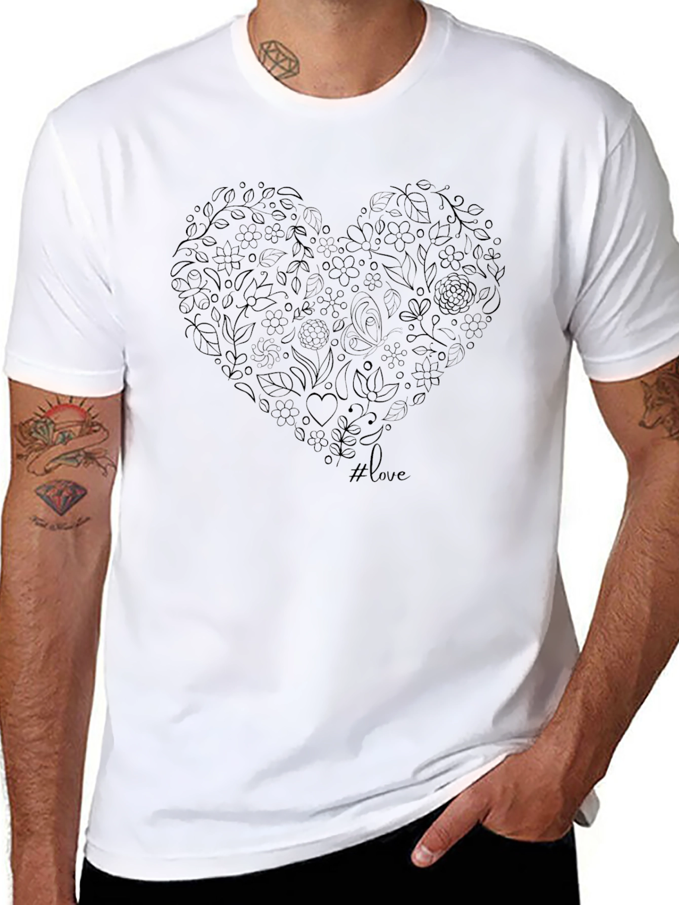 Floral Heart Graphic Black T-Shirt