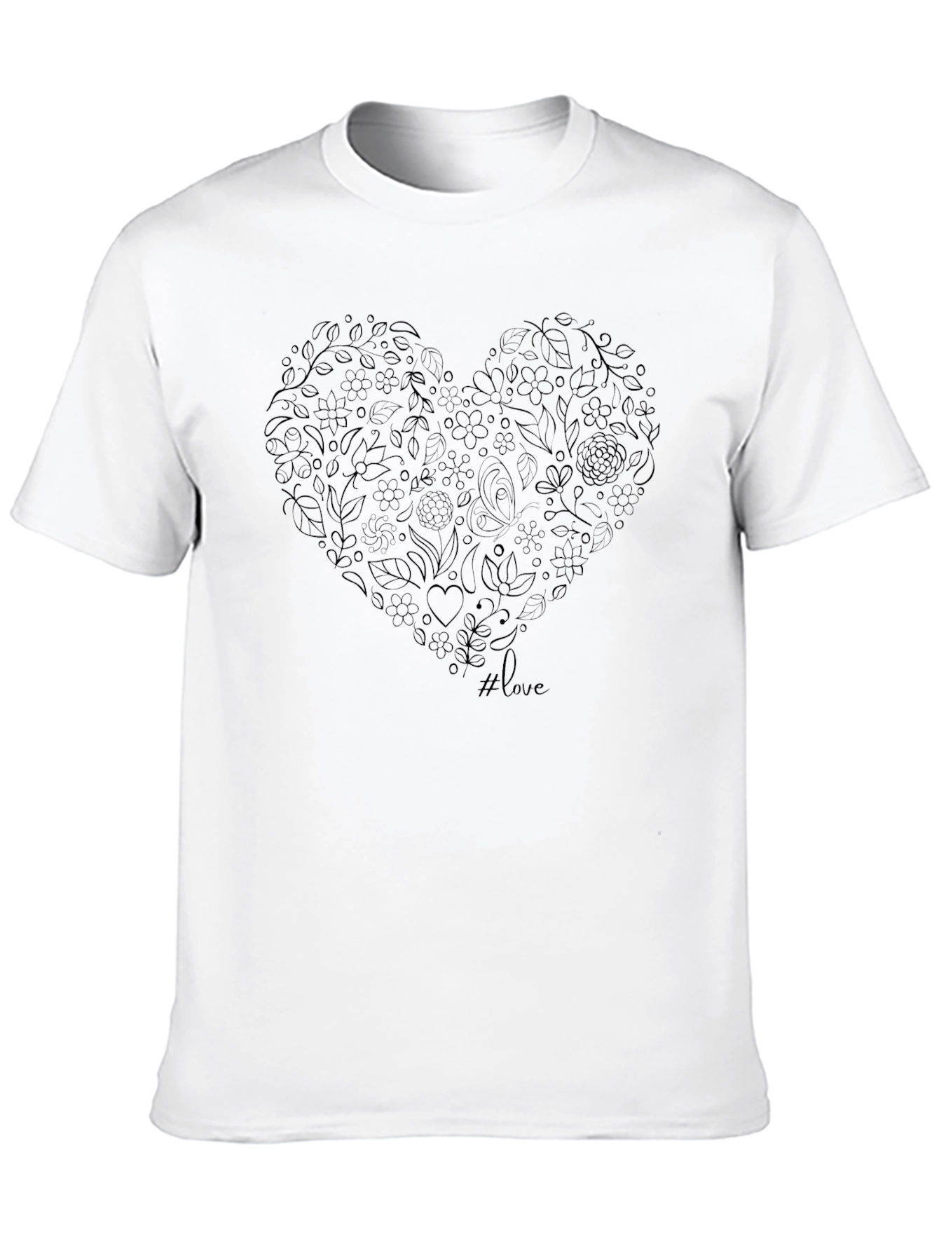 Floral Heart Graphic Black T-Shirt