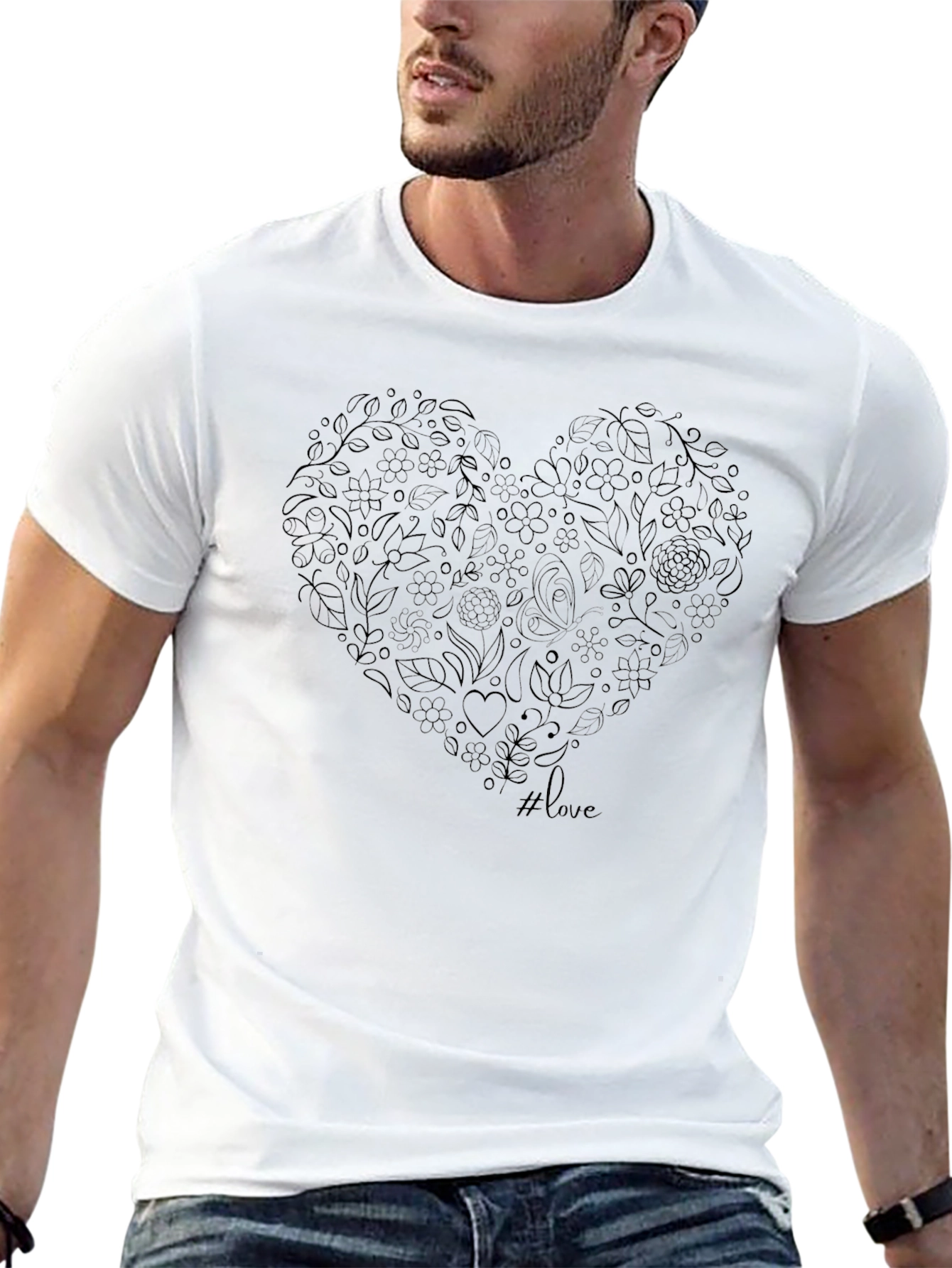 Floral Heart Graphic Black T-Shirt