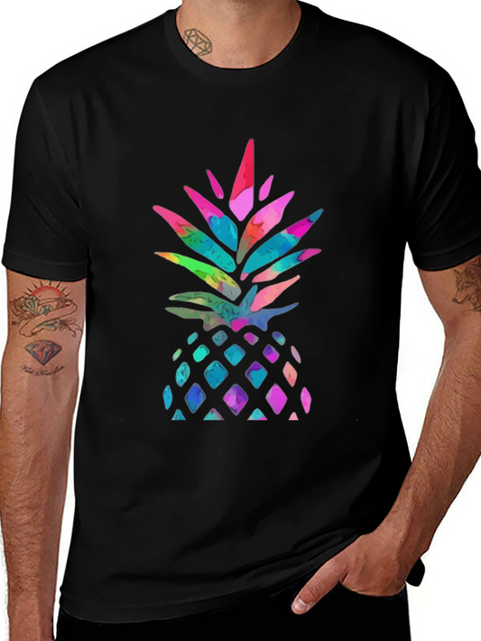 Watercolor Pineapple Graphic Black T-Shirt