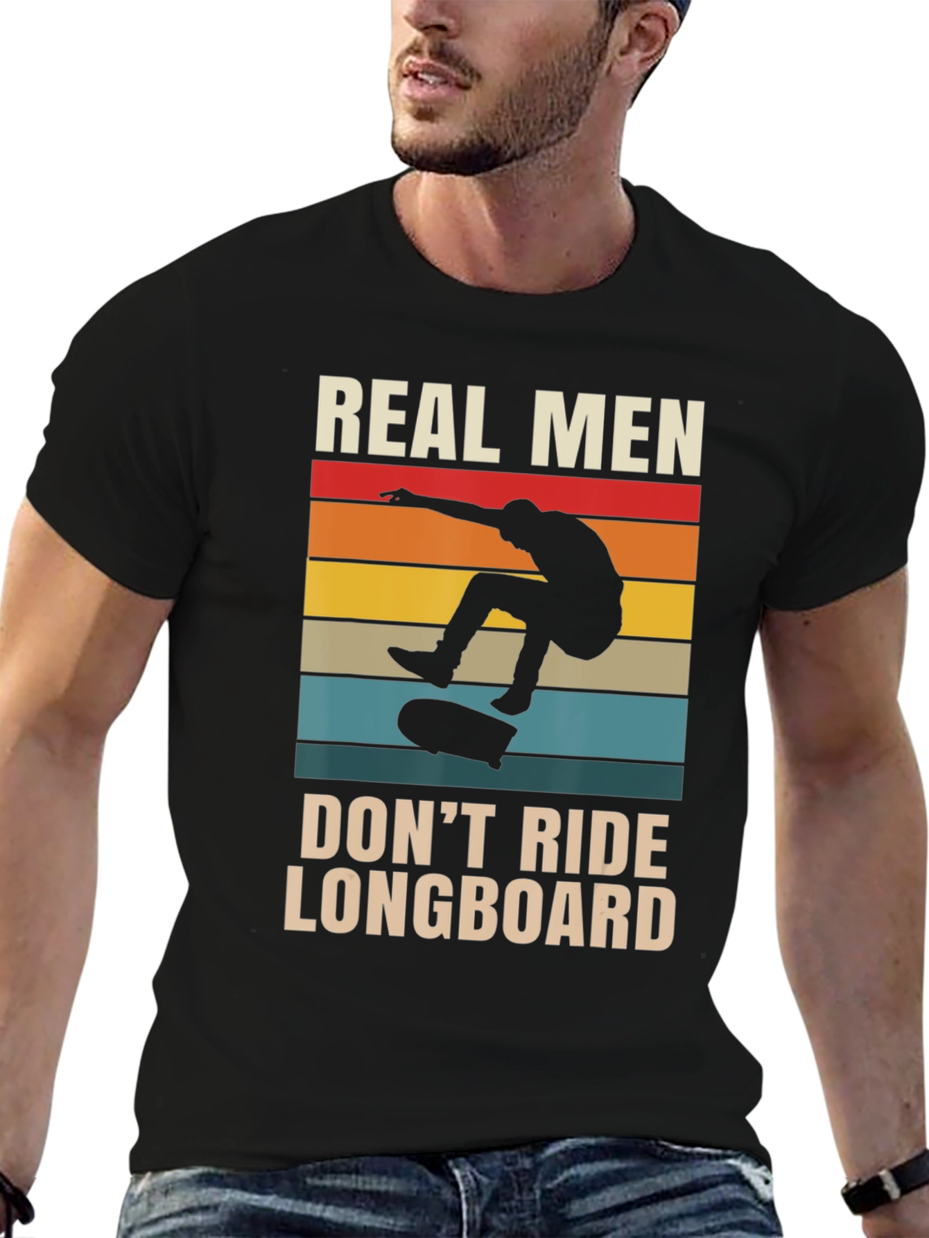 Real Men Dont Ride Longboard Black T-Shirt