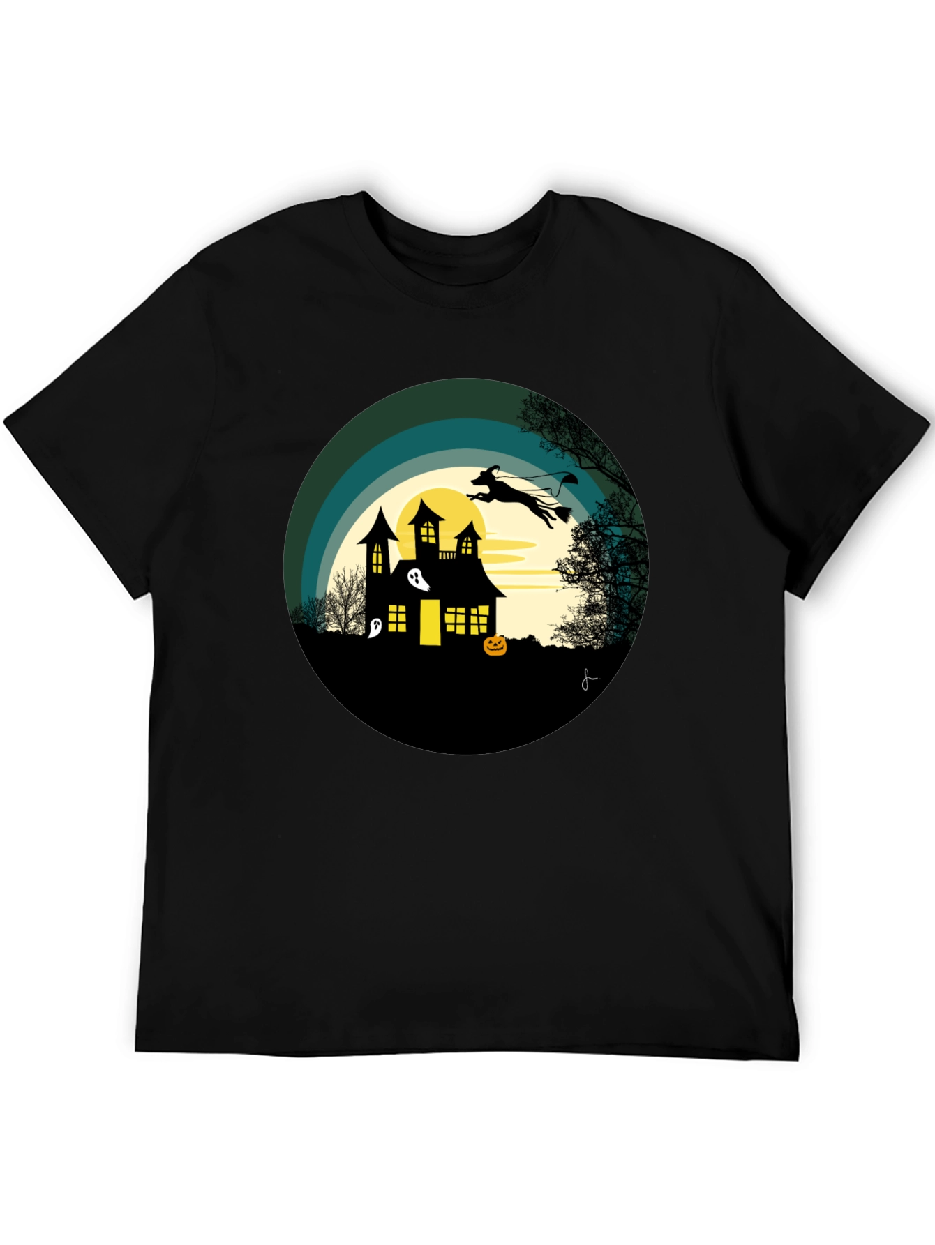 Halloween Spooky House Dog Silhouette Graphic T-Shirt
