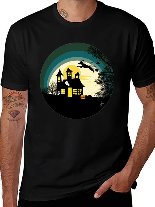 Halloween Spooky House Dog Silhouette Graphic T-Shirt