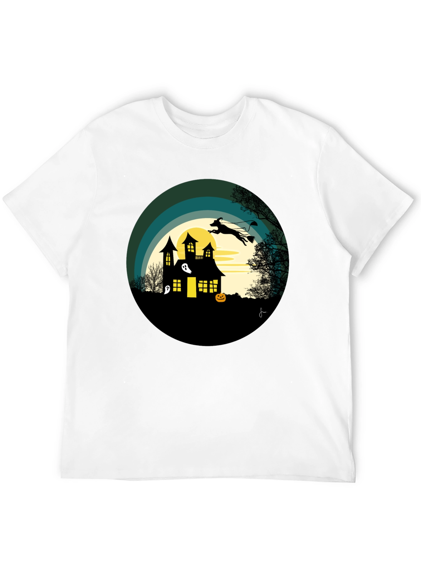 Halloween Spooky House Dog Silhouette Graphic T-Shirt