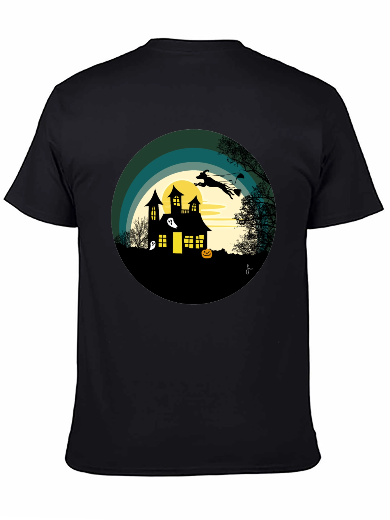 Halloween Spooky House Dog Silhouette Graphic T-Shirt