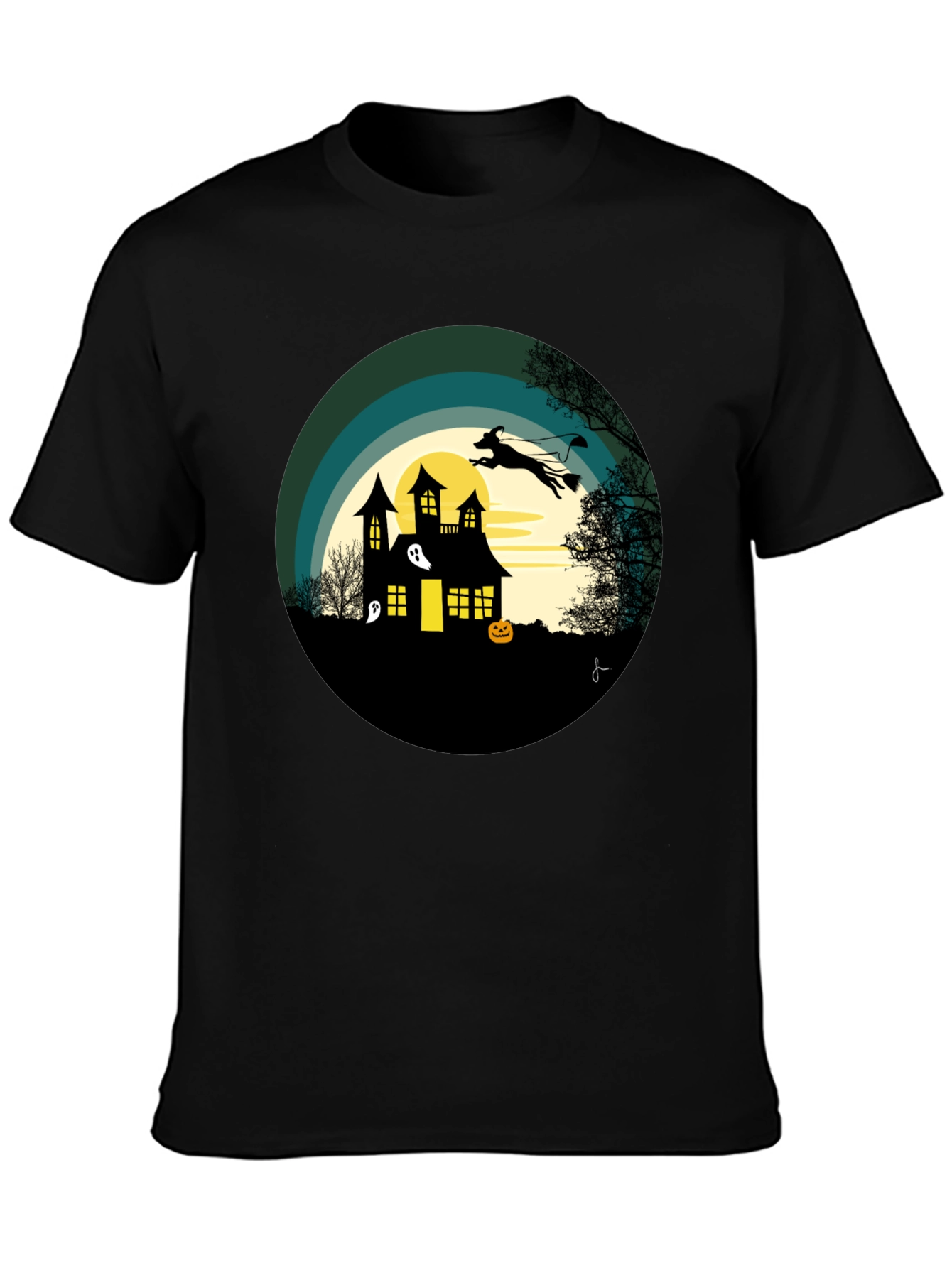 Halloween Spooky House Dog Silhouette Graphic T-Shirt