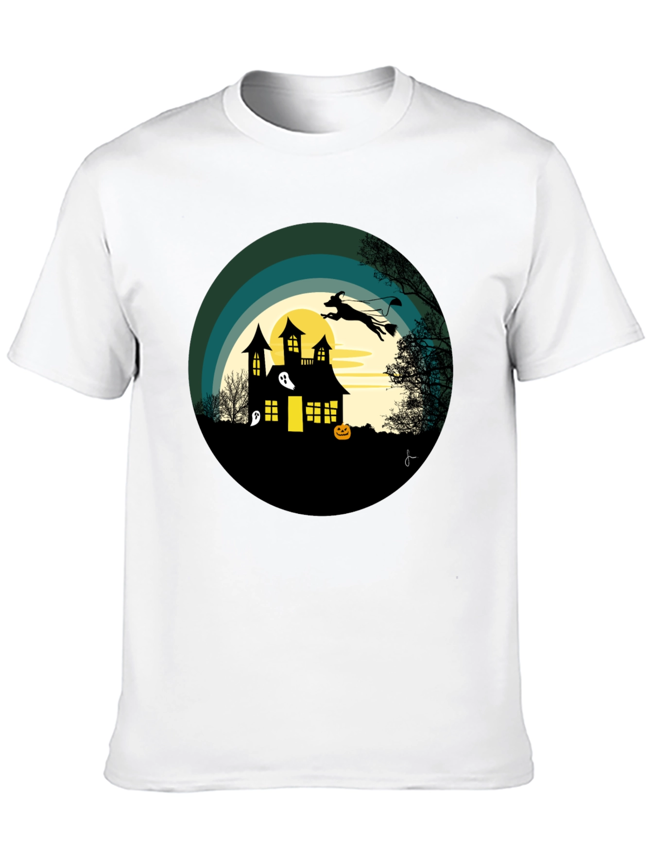 Halloween Spooky House Dog Silhouette Graphic T-Shirt