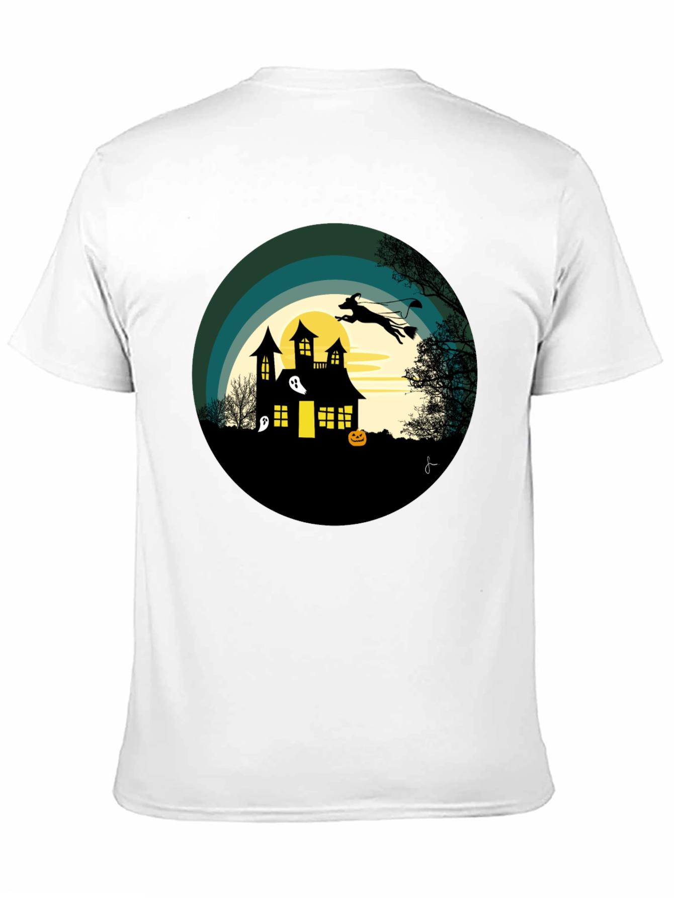 Halloween Spooky House Dog Silhouette Graphic T-Shirt