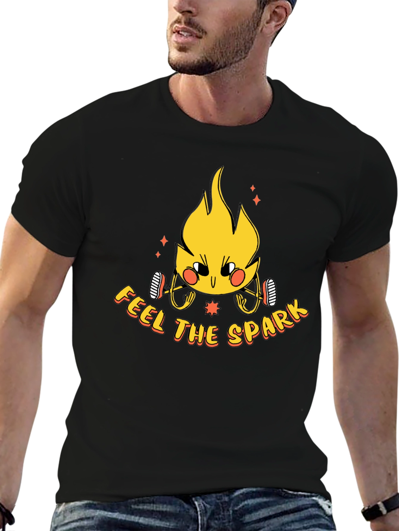 Feel the Spark Graphic Tee - Black Cotton T-Shirt