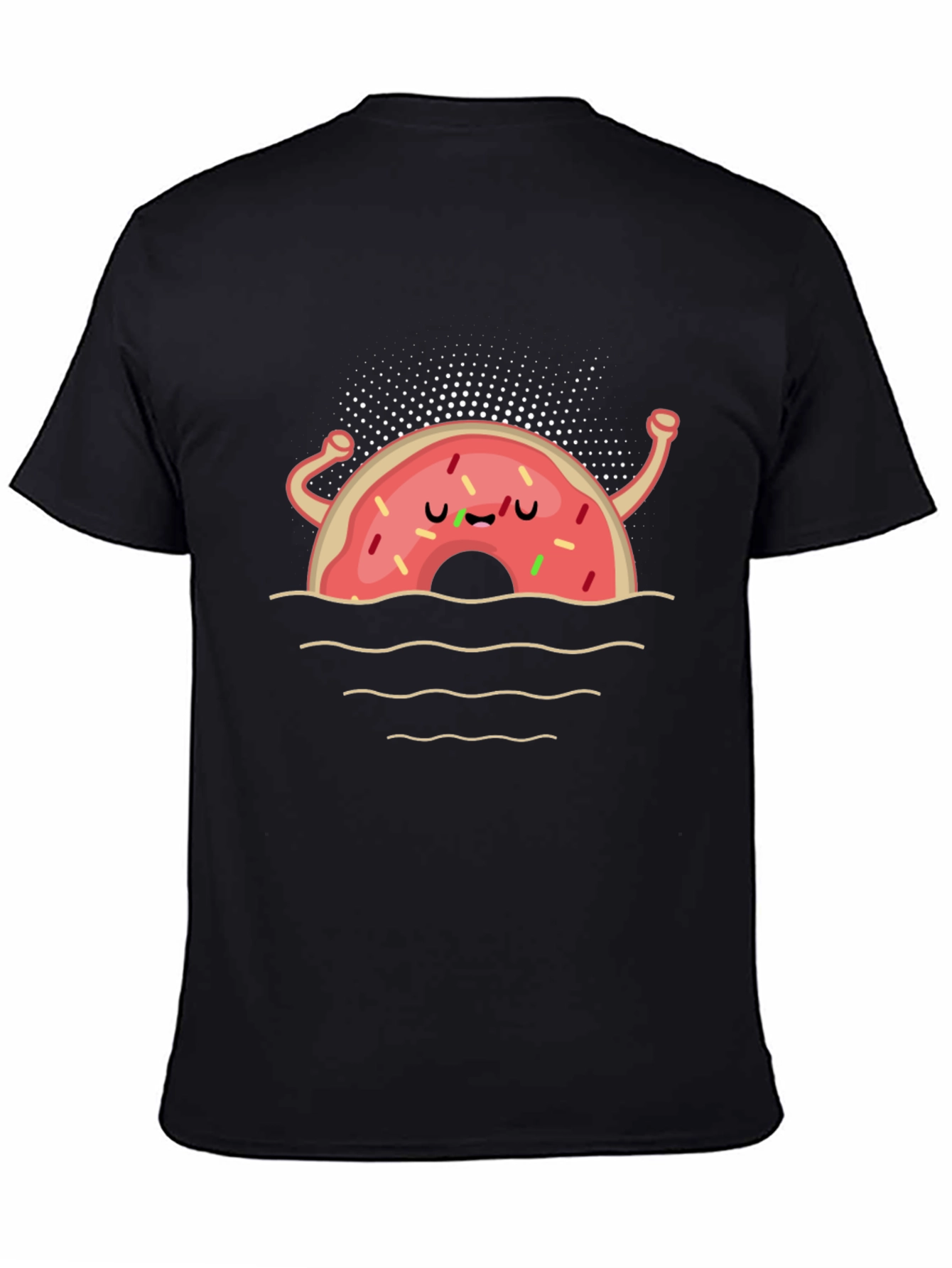 Funny Donut Cartoon Black T-Shirt