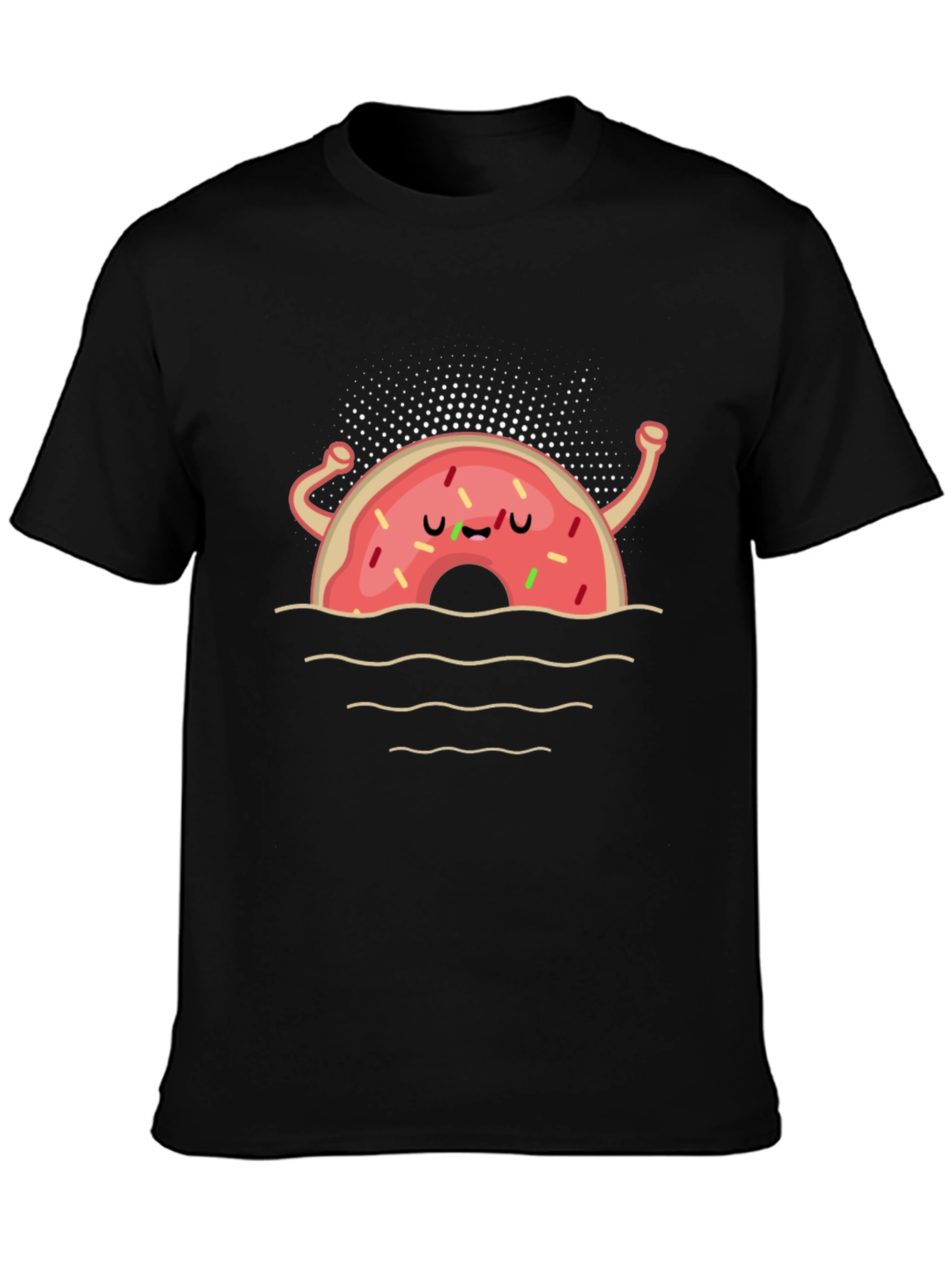 Funny Donut Cartoon Black T-Shirt