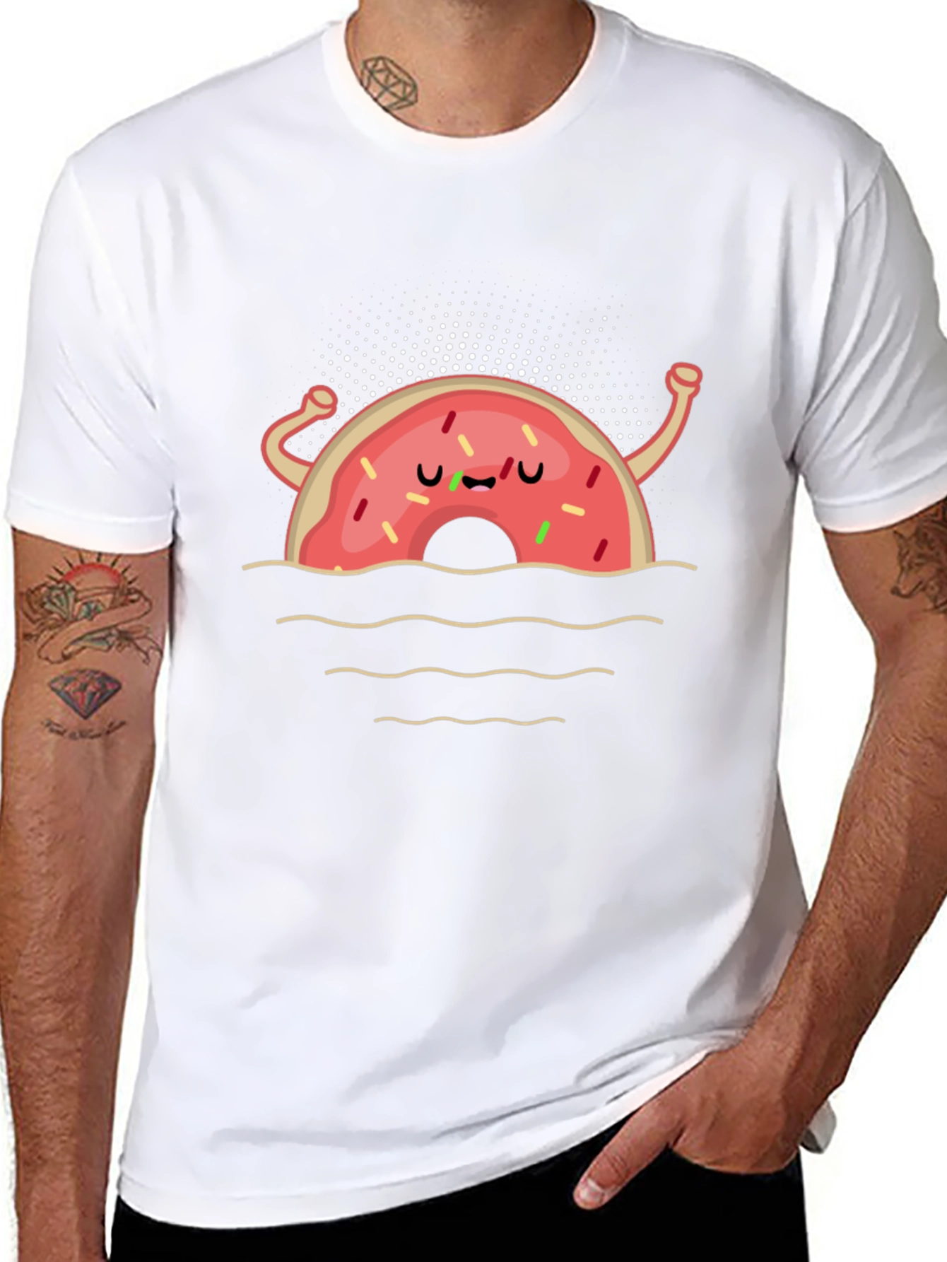 Funny Donut Cartoon Black T-Shirt