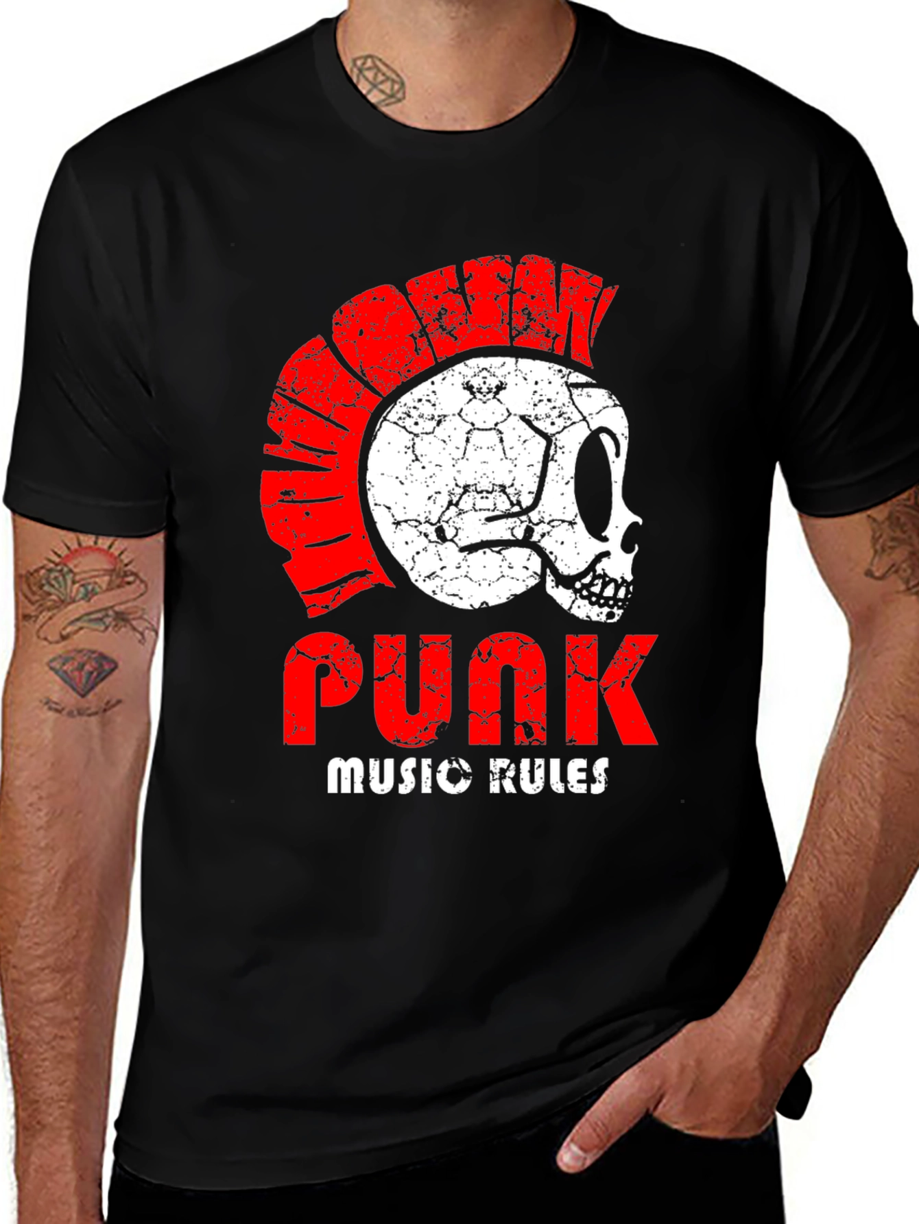 Punk Music Rules Skull T-Shirt