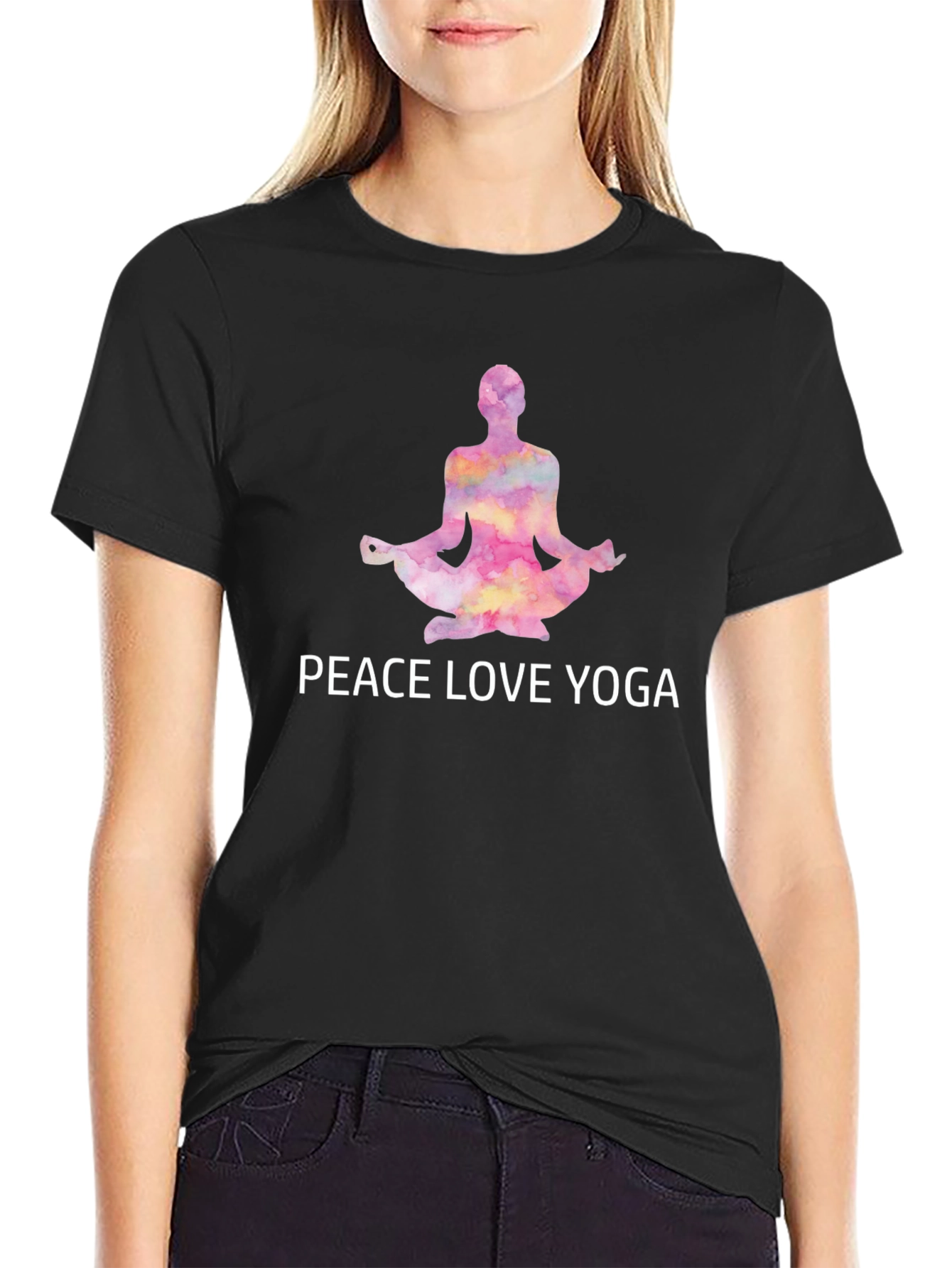 Peace Love Yoga T-Shirt - Black Cotton Tee