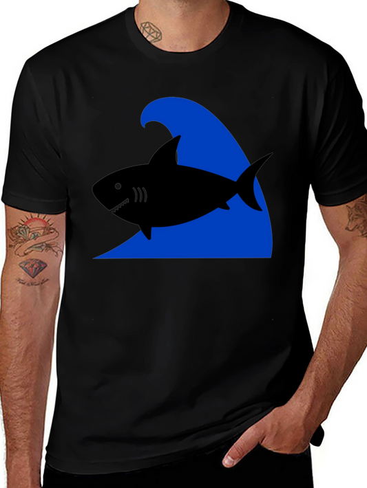 Shark Wave Graphic Tee - Black Cotton T-Shirt