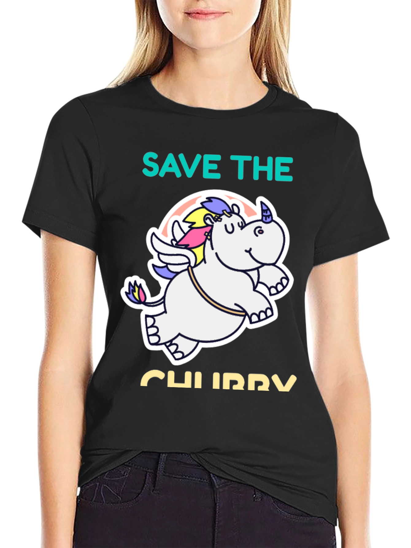 Save the Chubby Unicorn Black T-Shirt