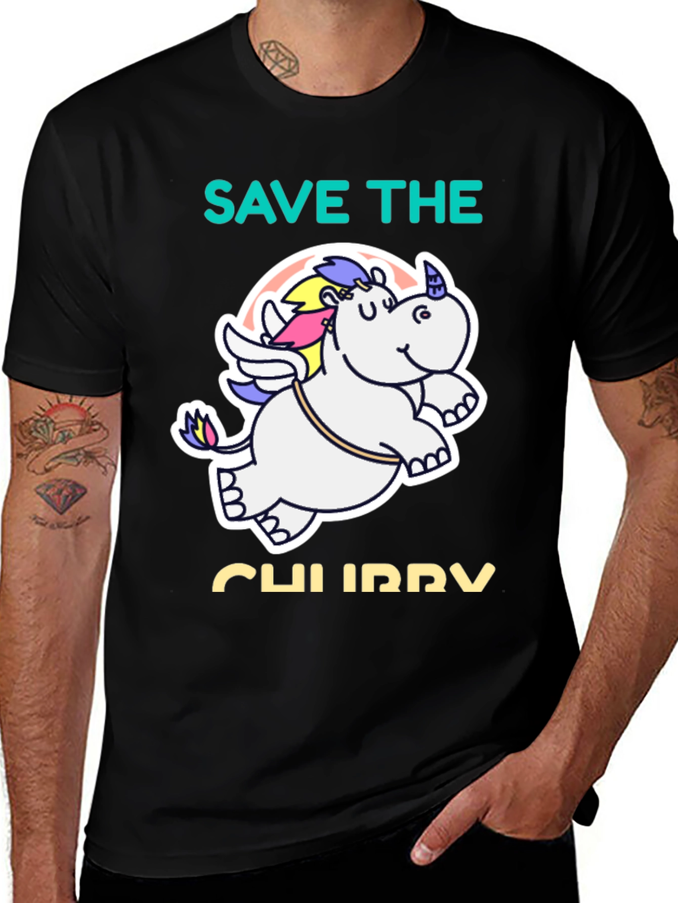 Save the Chubby Unicorn Black T-Shirt