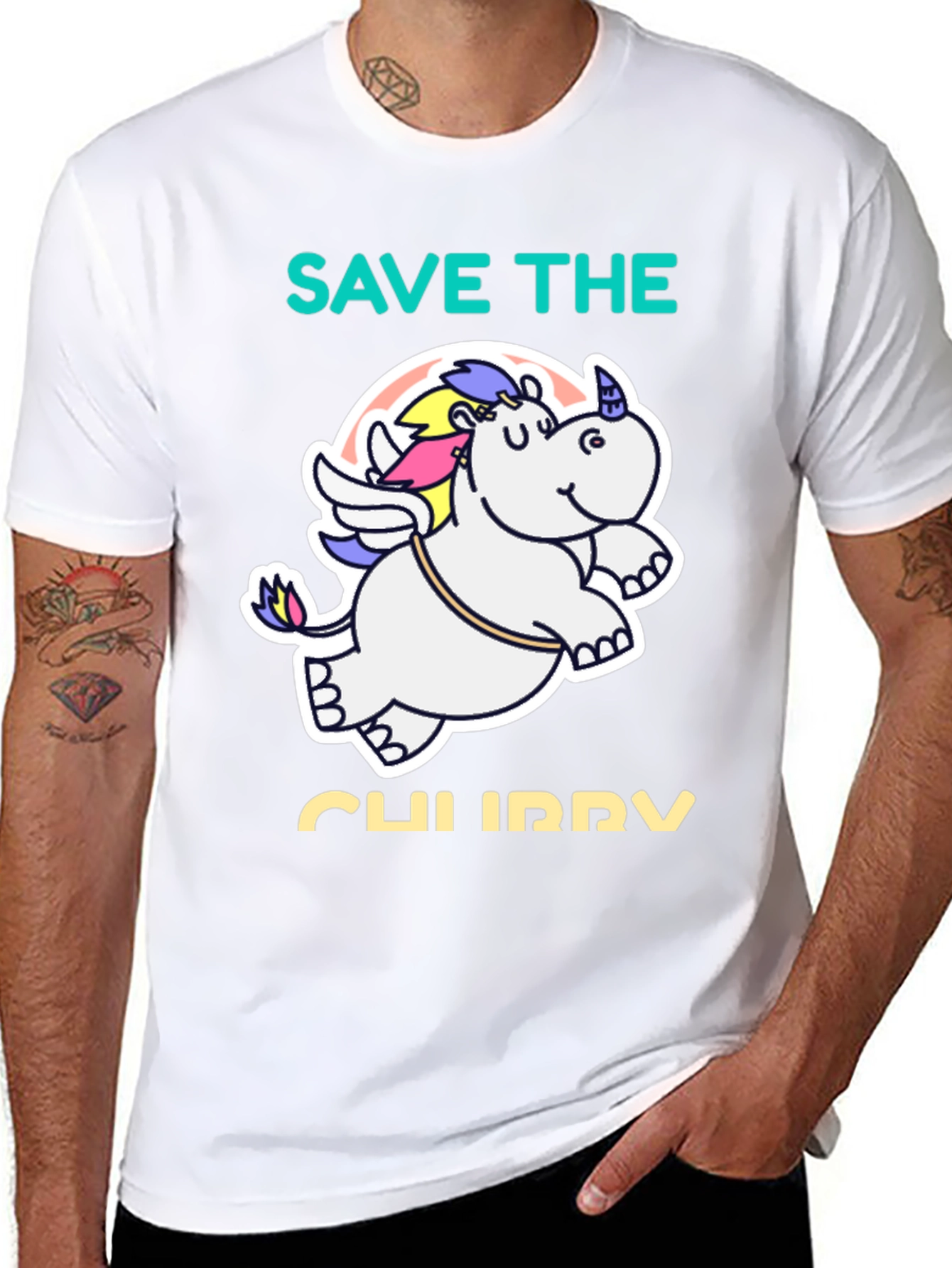 Save the Chubby Unicorn Black T-Shirt