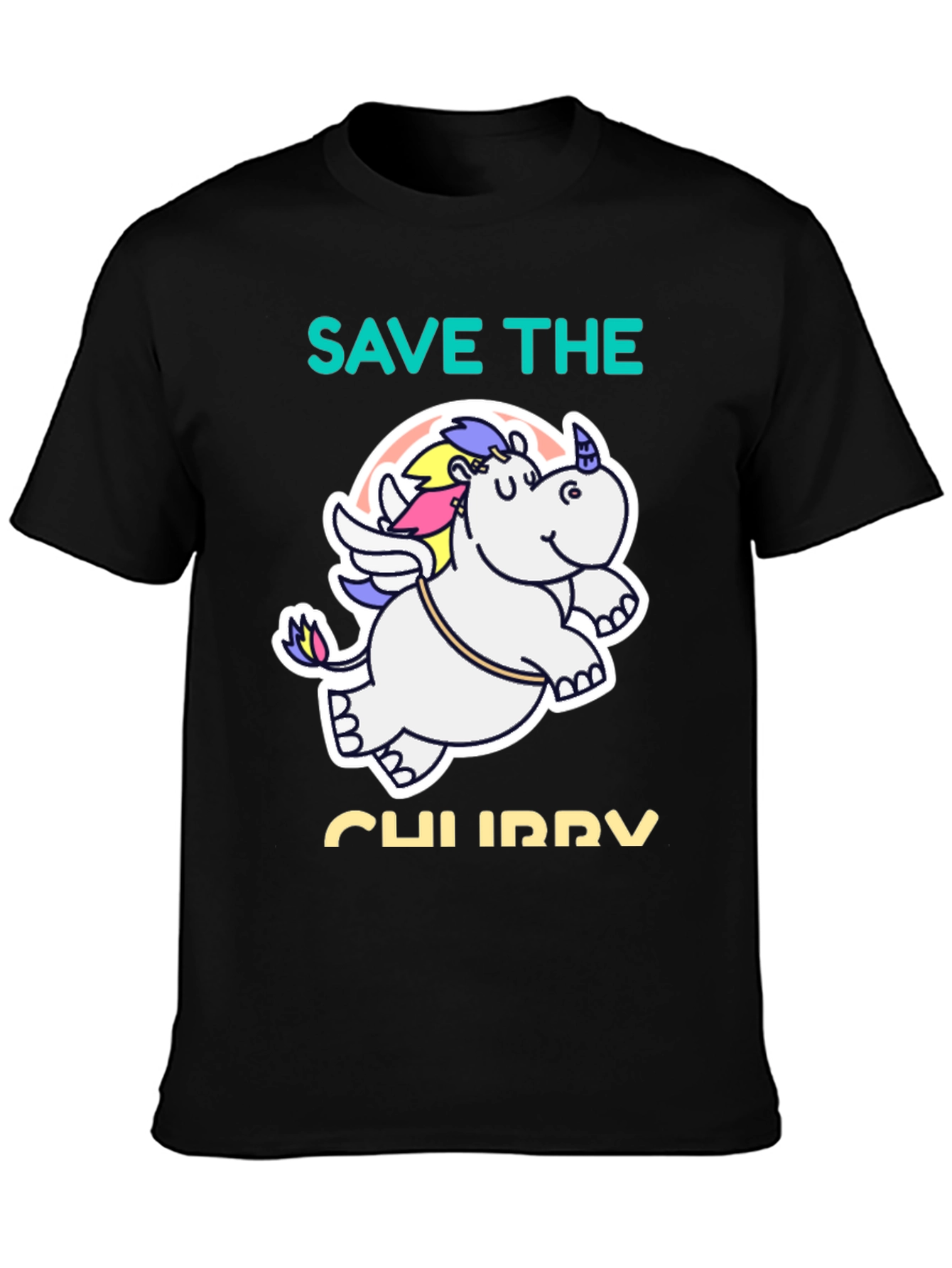 Save the Chubby Unicorn Black T-Shirt