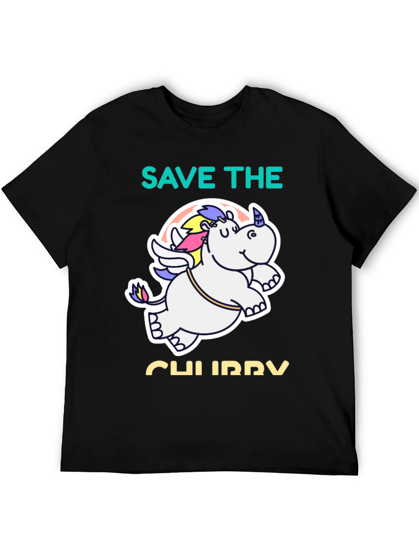 Save the Chubby Unicorn Black T-Shirt