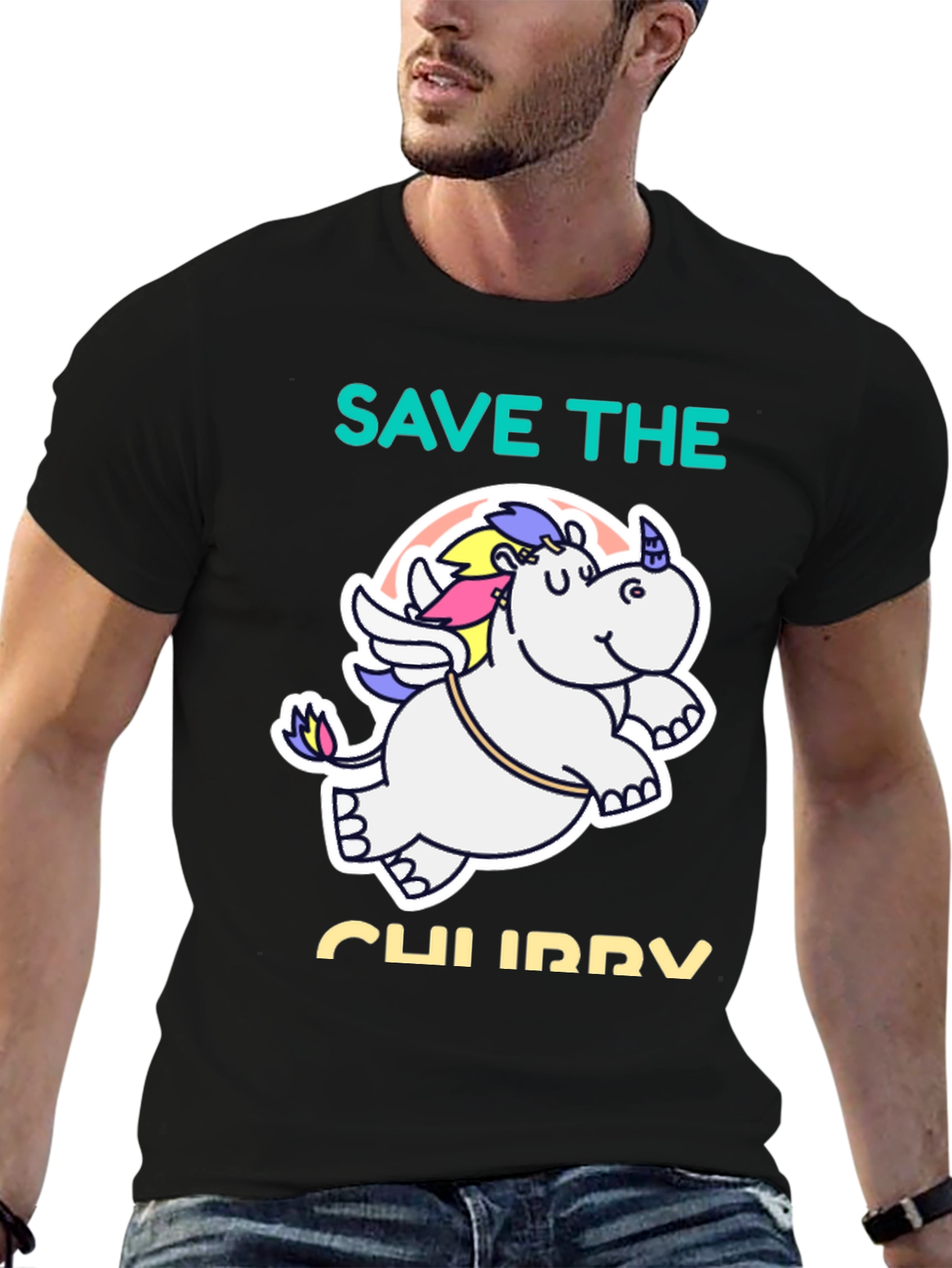 Save the Chubby Unicorn Black T-Shirt