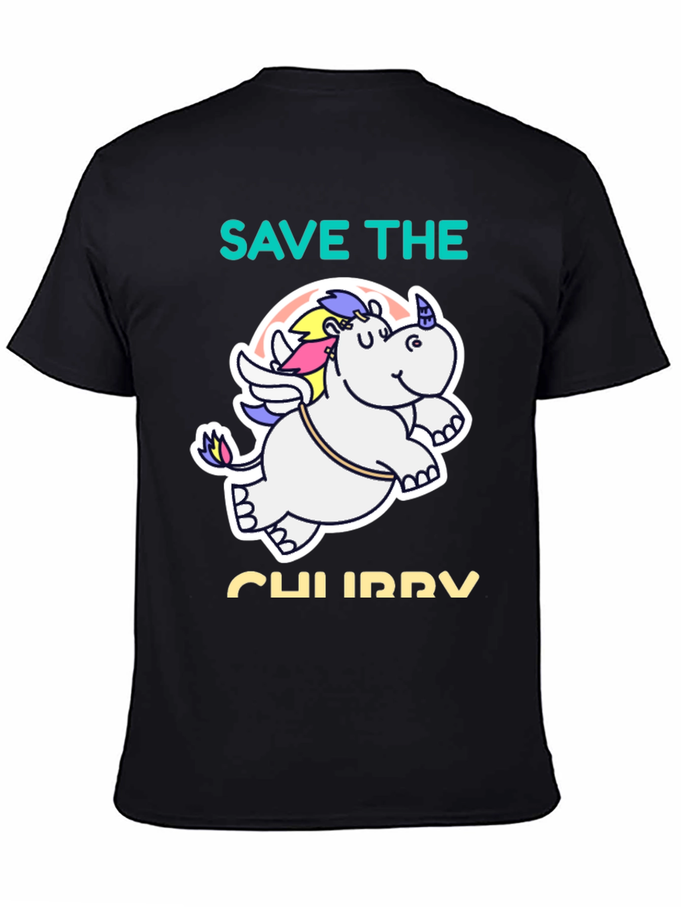 Save the Chubby Unicorn Black T-Shirt