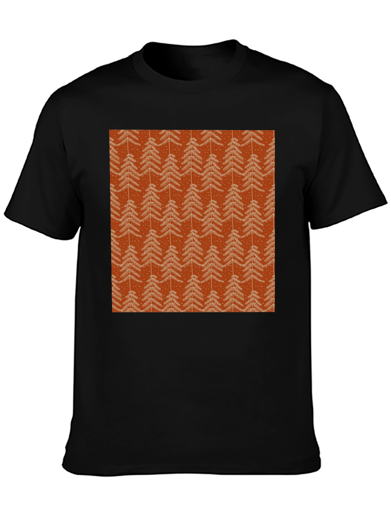 Festive Christmas Tree Patterned Black T-Shirt