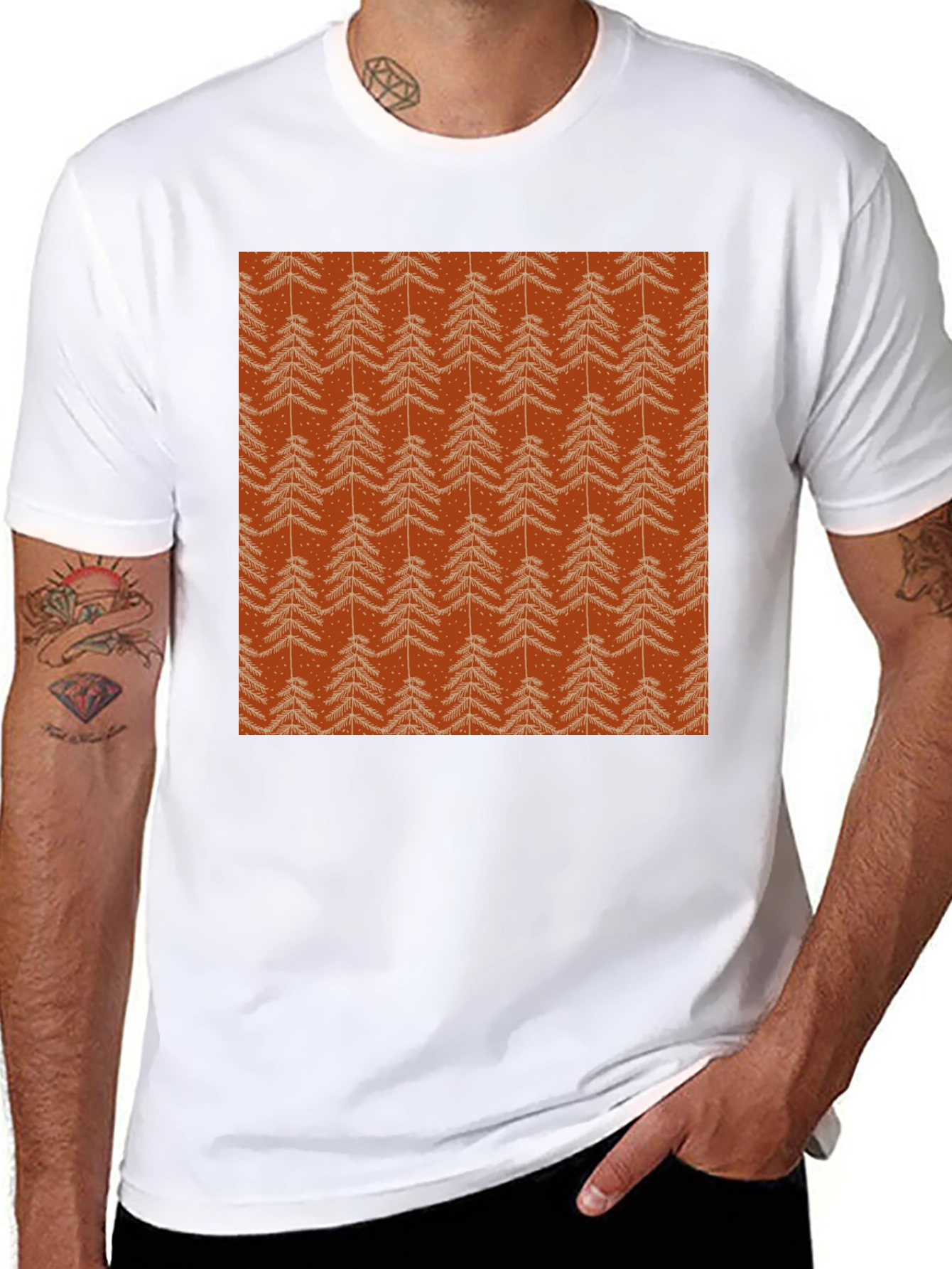 Festive Christmas Tree Patterned Black T-Shirt