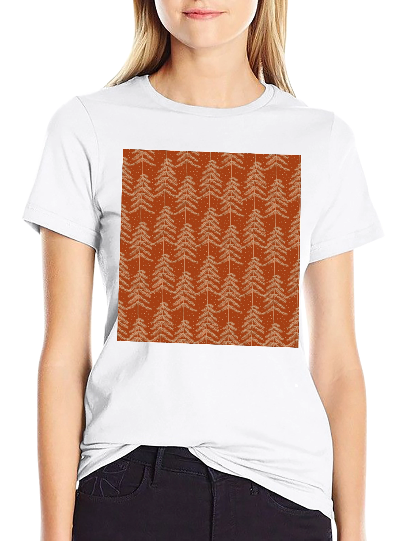 Festive Christmas Tree Patterned Black T-Shirt