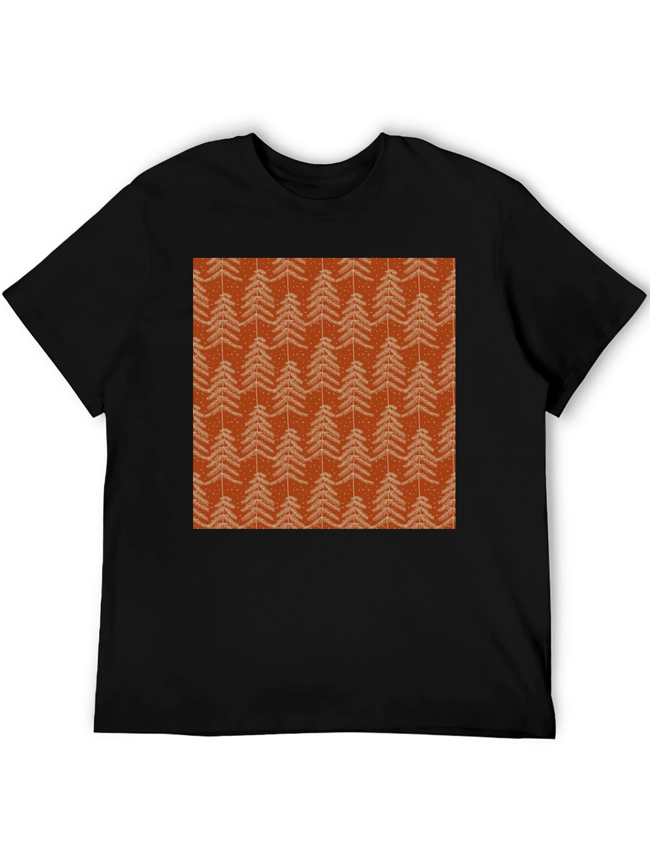 Festive Christmas Tree Patterned Black T-Shirt